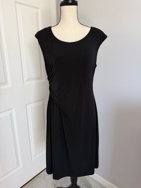 Like New! Connected Brand - Classic Black Cap-Sleeve Wrap Detail Dress